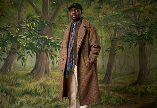 Men's Hynes Harris Tweed Overcoat worn outdoors