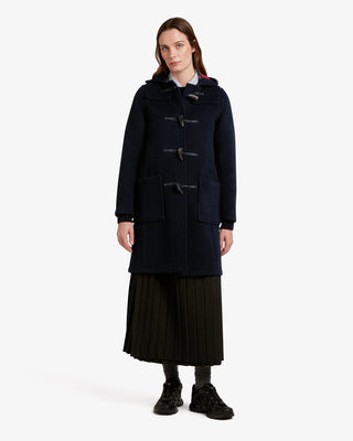 Women's Freda Long Slim Fit Duffle Coat Navy Royal Stewart by Gloverall