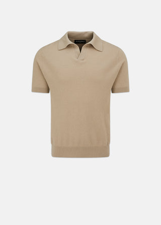 Men's Short Sleeve Knitted Polo Shirt Camel