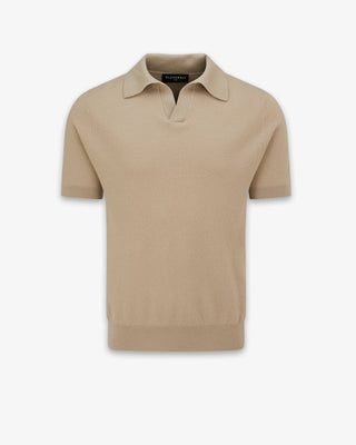 Men's Short Sleeve Knitted Polo Shirt Camel