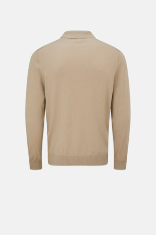 Men's Long Sleeve Knitted Polo Shirt Camel