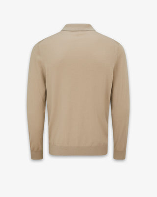 Men's Long Sleeve Knitted Polo Shirt Camel