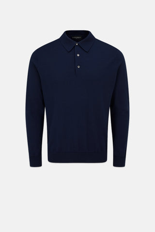 Men's Long Sleeve Knitted Polo Shirt Navy