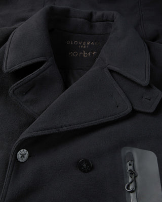 Men's Gloverall x Norbit Reversible Dufflewool Peacoat in Black, woven brand label, anchor buttons and fleece collar detail, by Gloverall