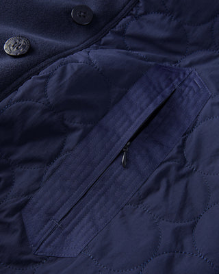 Men's Gloverall x Norbit Reversible Dufflewool Peacoat in Dark Navy, zipped welt pocket on the onion quilted side detail, by Gloverall