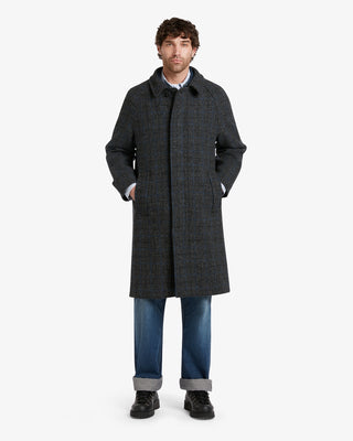 Men's Hynes Harris Tweed® Overcoat in Grey Check Blue Stripe by Gloverall