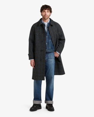 Men's Hynes Harris Tweed Overcoat Grey Check Blue Stripe by Gloverall