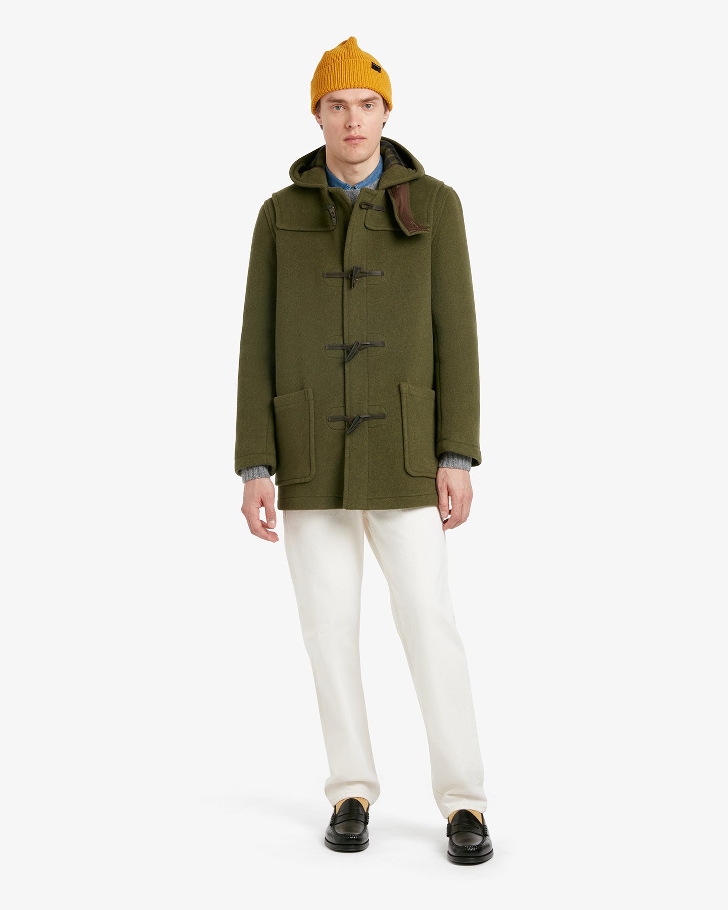 Morris Mid Length Duffle Coat Loden Check