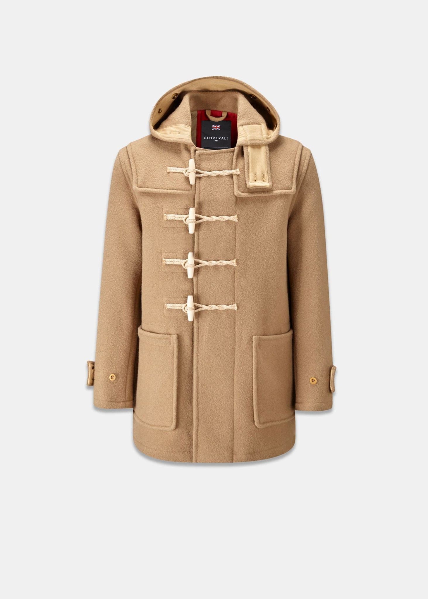 Men's Mid-Length Monty Duffle Coat Camel with Union Jack Lining