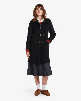 Women's Freda Long Slim Fit Duffle Coat Black Royal Stewart by Gloverall