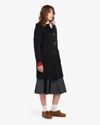 Women's Freda Long Slim Fit Duffle Coat Black Royal Stewart by Gloverall