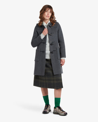 Women's Freda Long Slim Fit Duffle Coat Grey Black Watch by Gloverall