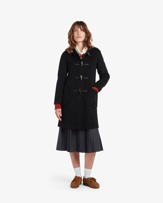 ロングスリムフィットダッフルコートブラックロイヤルスチュワート