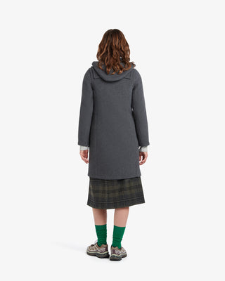 長いスリムフィットダッフルコートグレーブラックウォッチ