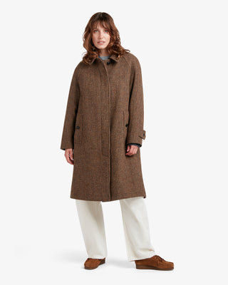 Women's Selvon Harris Tweed Overcoat in Brown Puppystooth by Gloverall